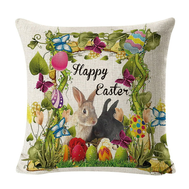 Cute Cartoon Spring Easter Rabbit Pillow Case Cotton Linen Cushion Cover Decor